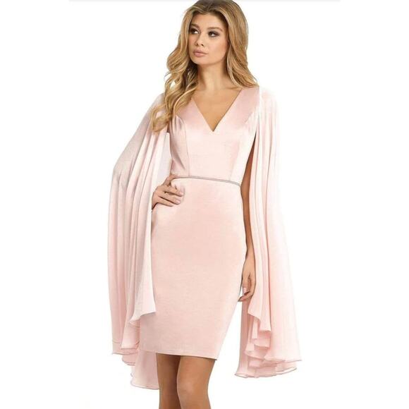 Ieena for Mac Duggal Blush Cape Sleeve V-Neck Fitted Dress 55358 Size 12 - Picture 2 of 13